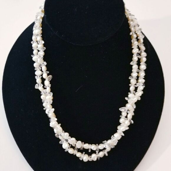 Vintage genuine Baroque pearl and clear quartz necklace - Picture 6 of 10